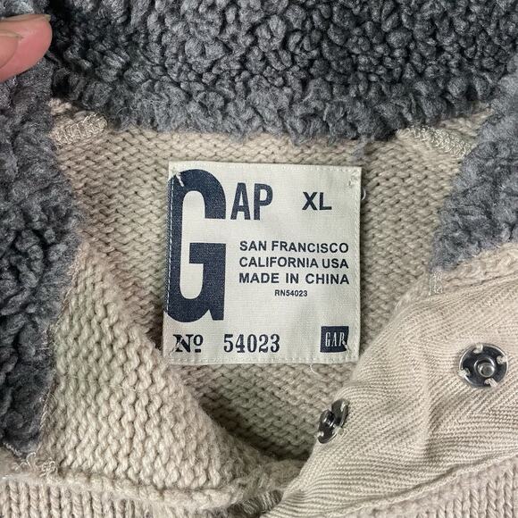 GAP Wool Sweater Men XL Vintage 90 Y2k Beige Cream Preppy Mock Grunge Pile Skate - Picture 5 of 8